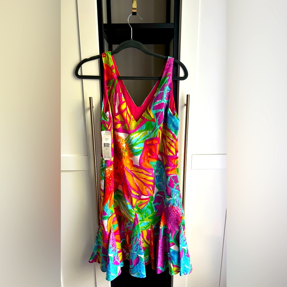 BRAND NEW! Vibrant color floral print dress. By Ralph Lauren size 6.